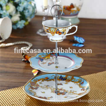 Fine White Porcelain Luxury 3 Tier Gold Butterfly Cake Stand of Song of Joy